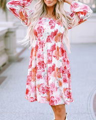 Floral Print Smocked Mini Dress