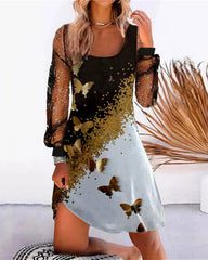 Sexy Printed Panel Mesh Dress