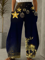 Christmas Print Wide Leg Pants