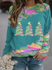 Christmas Tree Baseball Print Long Sleeve Top