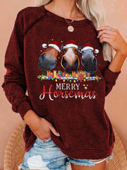 Merry Horsemas Print Casual Sweatshirt