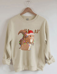 Women's Christmas Squirrel Lights Print Sweatshirt