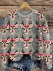 Vintage Christmas Elk Pattern Style Knitted Warm Sweater