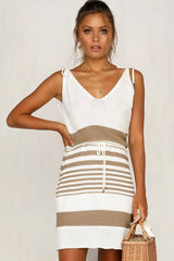 Striped Self Tie Crochet Sheer Beach Dress