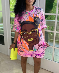 Figure & Digital Floral Print Loose Casual Maxi Dress