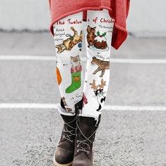 The Twelve Cats Of Christmas Print Casual Casual Leggings