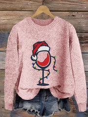 Christmas Wine Print Crew Neck Sweatshirt
