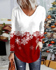 Christmas Snowflake  Casual V-Neck  Top