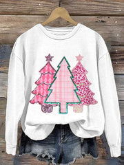 Christmas Tree Print Round Neck Sweatshirt