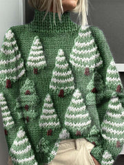 Lovely Christmas Tree Art Print Knit Turtleneck Pullover Sweater