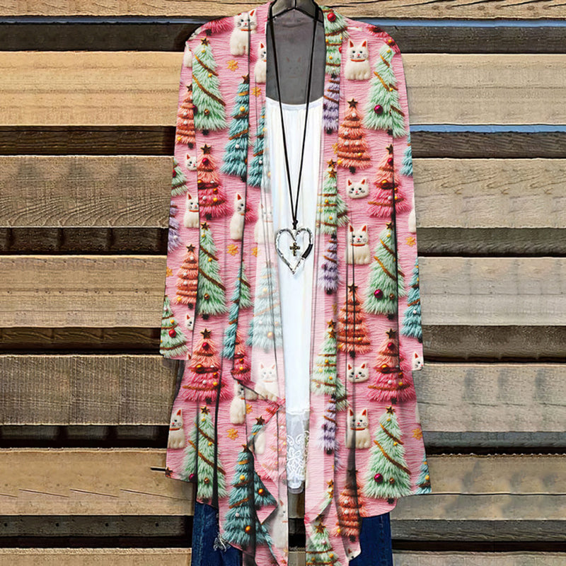 Christmas Tree Cute Cat 3D Print Cardigan
