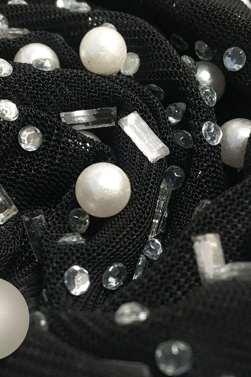 Contrast Mesh Rhinestone & Faux Pearls Decor Bodycon Dress