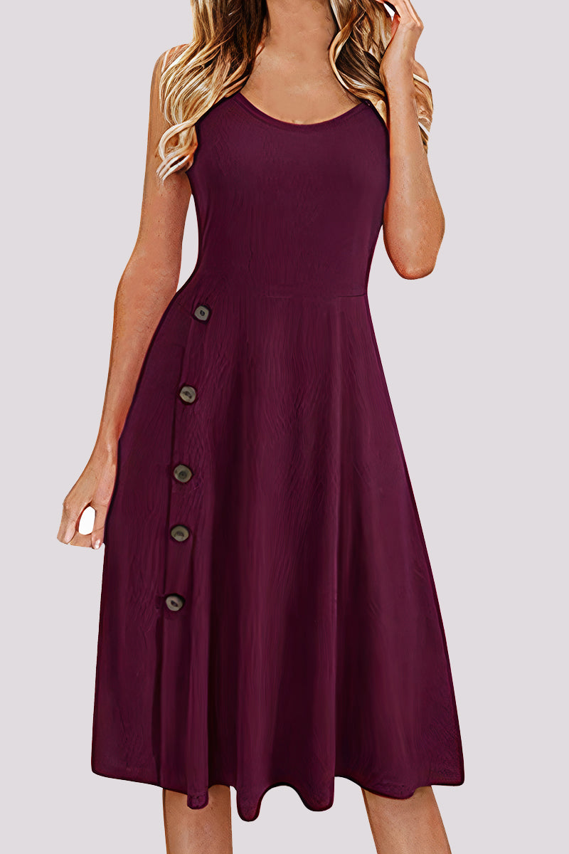 Button Detail Ruffle Hem Ribbed Cami Dress