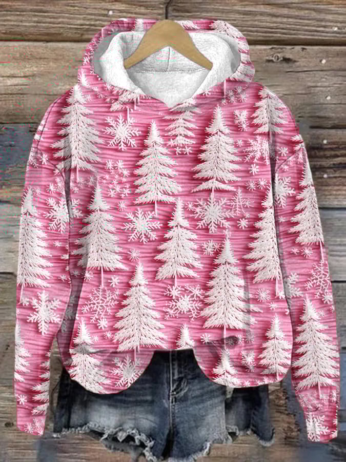 Christmas Pink Christmas Tree Print Hoodie