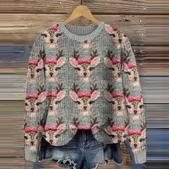 Vintage Christmas Elk Pattern Style Knitted Warm Sweater