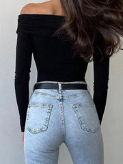 Solid Crossover Pleated Long Sleeve Tee