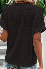 Eyelet Buttoned V Neck Top