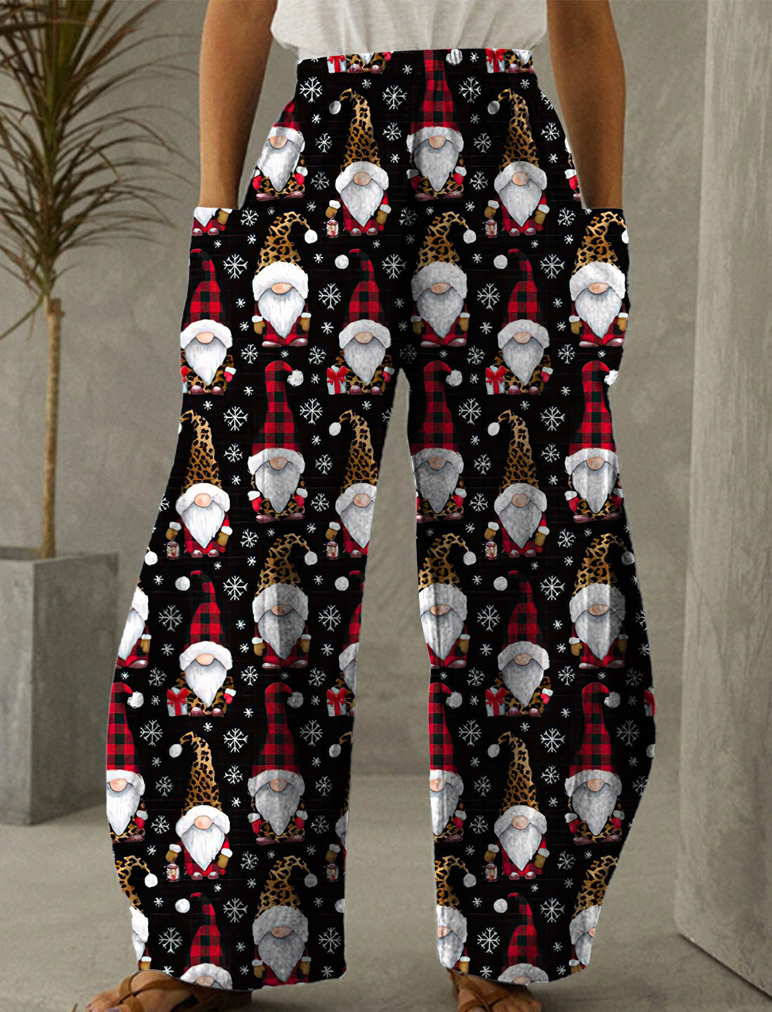 Christmas Black And White Print Casual Pants