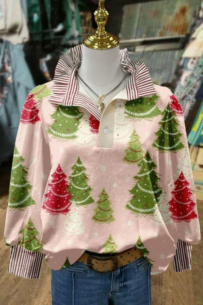 Christmas Tree Print Casual Long Sleeve Comfortable Top