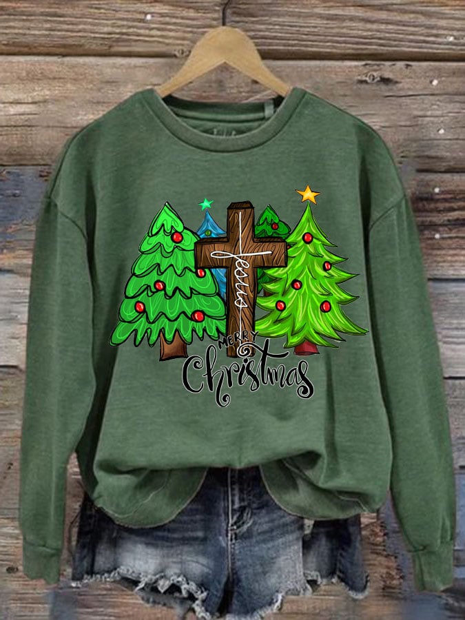 Merry Chrismas Print Long Sleeve Sweatshirt