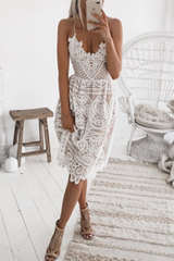 Sexy V-neck Halter White Knee Dress