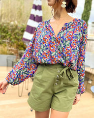 Floral Balloon Sleeve Loose Blouse