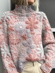 Lovely Christmas Snowflake Art Print Knit Turtleneck Pullover Sweater