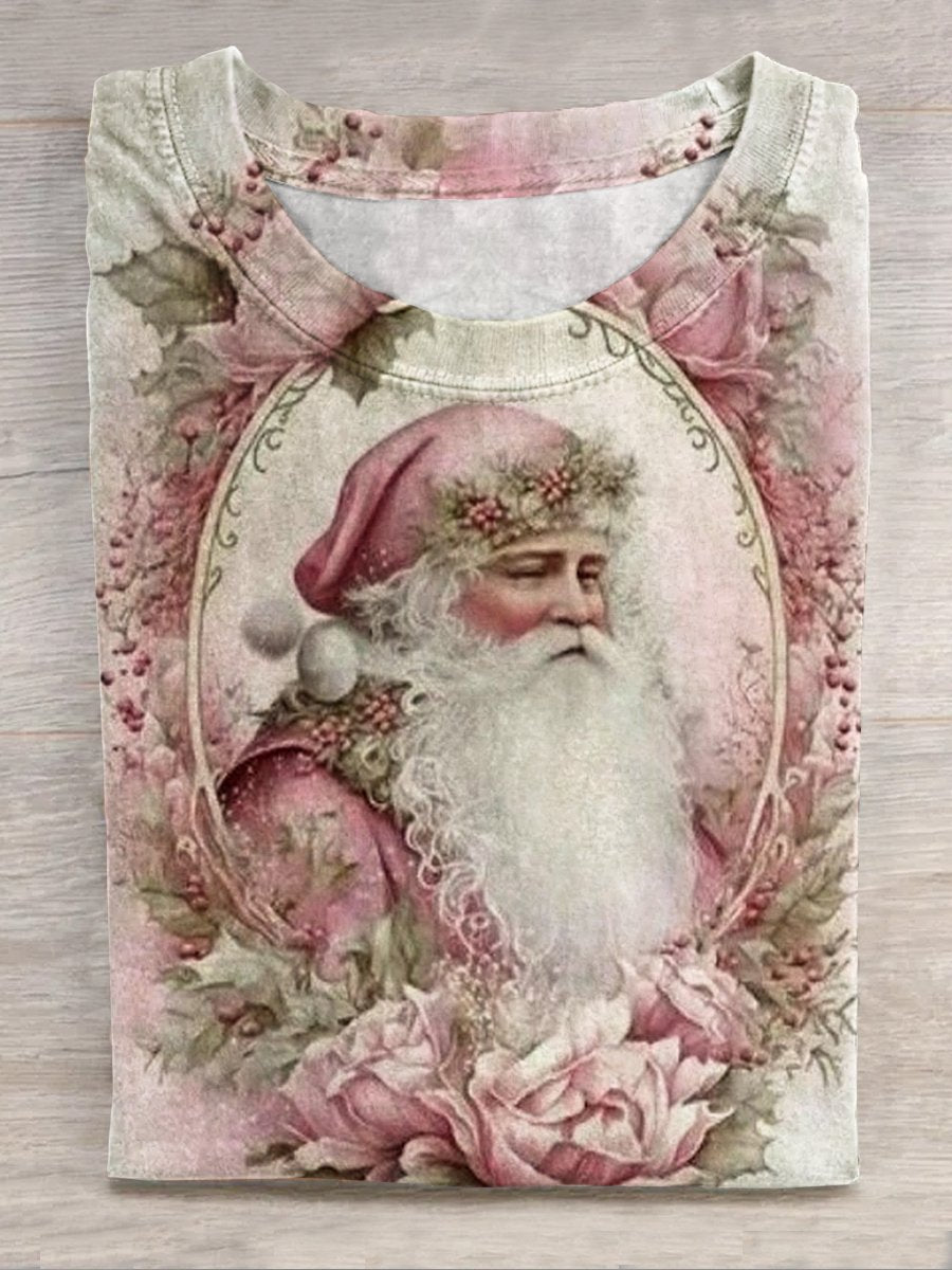 Pink Christmas Santa Claus Art Illustration Print Unisex Classic T-shirt