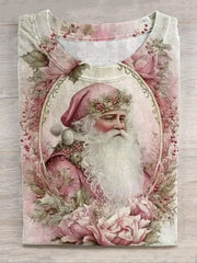 Pink Christmas Santa Claus Art Illustration Print Unisex Classic T-shirt