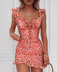 Tied Detail Ditsy Floral Print Ruched Dress