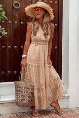 Polka Dot Lace Trim Wrap Front Beach Chiffon Dress