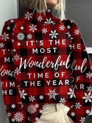 IT Is The Most Wonderful Time Of The Year Christmas  Wreath  Art Print Knit Turtleneck Pullover Sweater