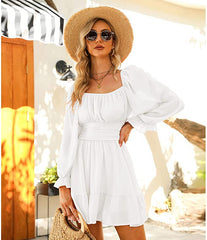 Lantern Sleeve Ruched Casual Dress