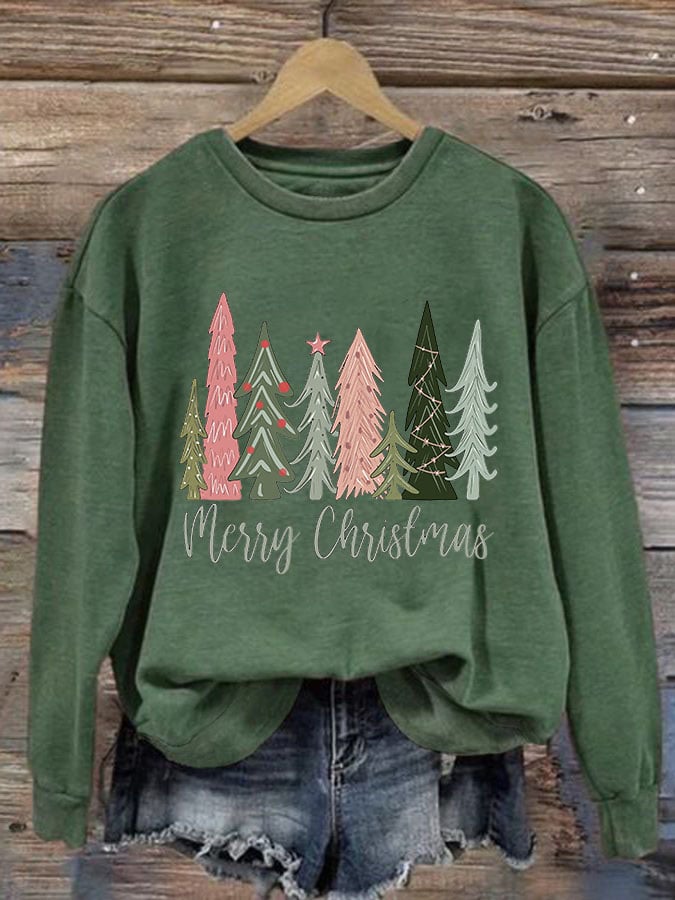 Women'S Casual Merry Chrismas Printed Long Sleeve Sweatshirt