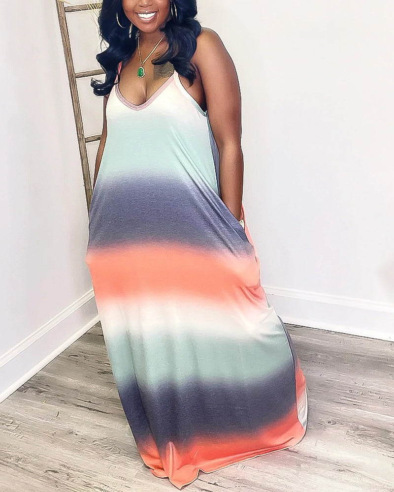 Ombre Slant Pocket Cami Maxi Dress