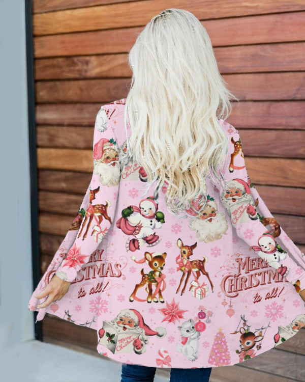 Vintage Pink Christmas Print Loose Cardigan