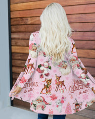 Vintage Pink Christmas Print Loose Cardigan