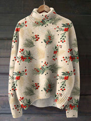 Winter Christmas Vintage Cute Art Print Knit Turtleneck Pullover Sweater