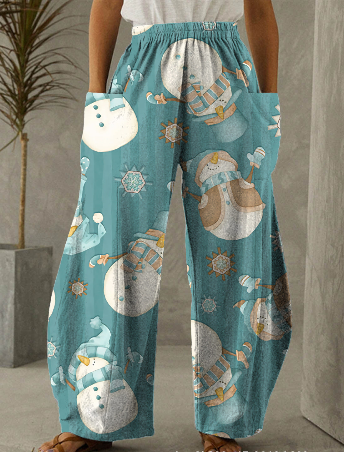 Christmas Light Blue Print Casual Pants