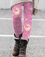 Pink Christmas Santa Print Leggings