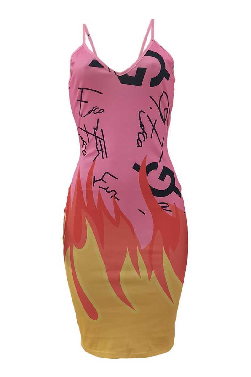 Fire Graphic Backless Bodycon Cami Dress