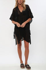 Black Crochet Hollow Out Sexy Beach Bathing Suit Cover Up Dress