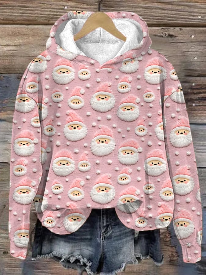 Pink Santa Printed Hoodie
