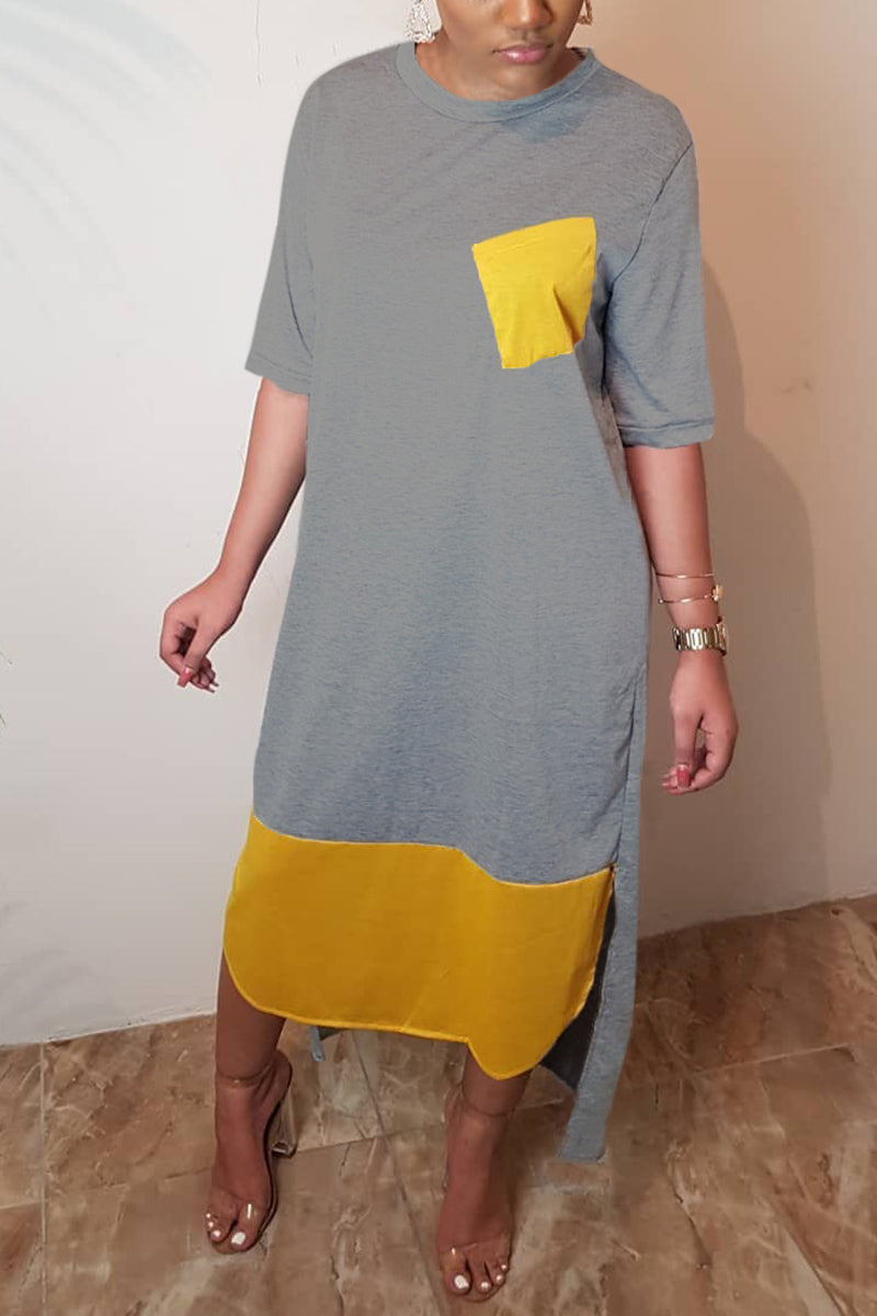 Colorblock Patched Detail Split Hem Tee Dress