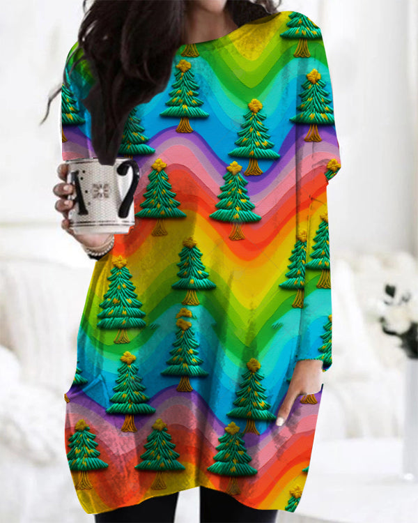 Christmas Colorful Christmas Tree Crew Neck Midi Top