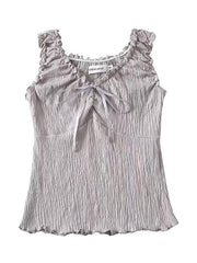 V-Neck Ruffled-Trim Bow Accent Tank Top