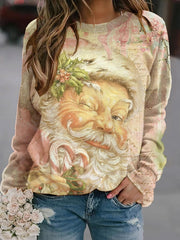 Pink Vintage Santa Claus Long sleeve Print Sweatshirt