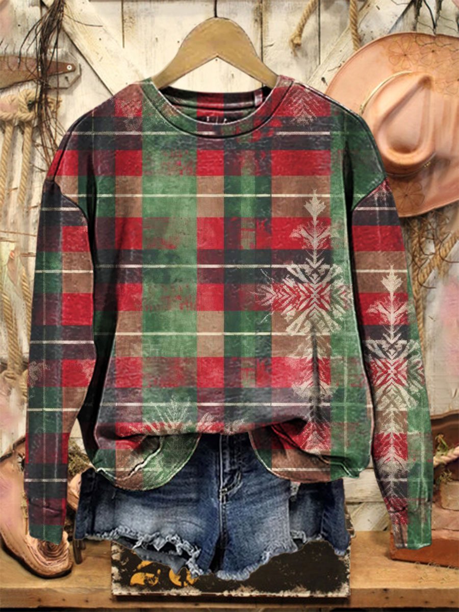 Retro Christmas  Print Casual  Sweatshirt