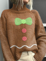 Christmas Pattern Art Print Knit Turtleneck Pullover Sweater