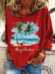 Florida Merry Christmas Beach Palm Trees Print Pullover
